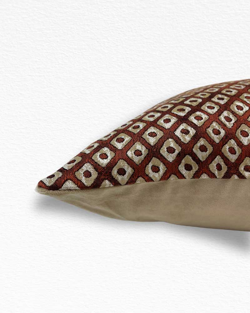 Jim Thompson Block Print, Red / Taupe Cushion