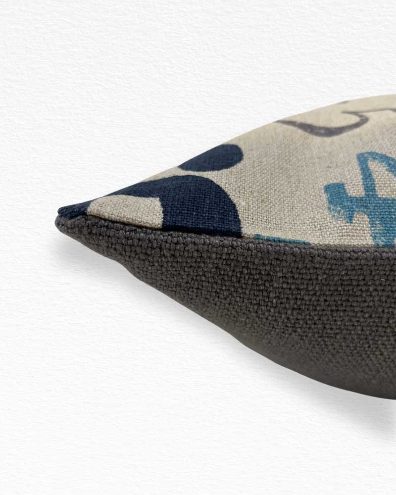 Linen Numbers Blue on Natural Cushion