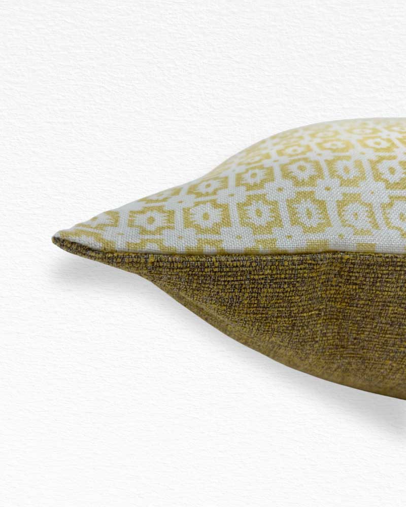 Linen Yellow Block Print on White