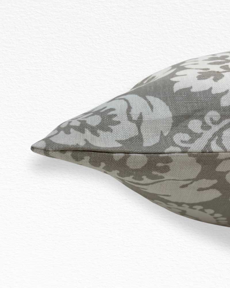 Linen Grey Damask on White