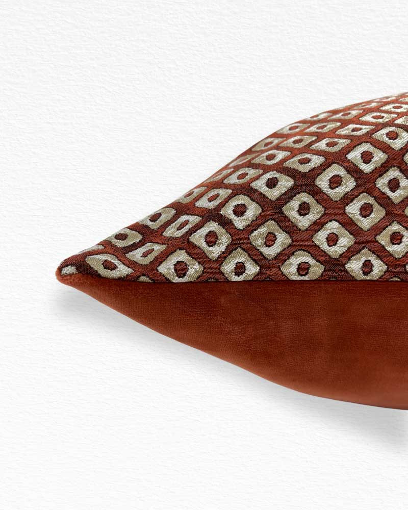 Jim Thompson Block Print, Red / Taupe Cushion
